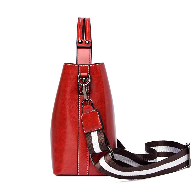 Oil Wax Leather Women's Bucket Bag Casual and Simple Handbag Large Capacity Ladies Fashionable Crossbody Tote Bag