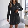 Women's Fashion Casual Color Single Breasted Long Sleeved Lace Shirt Dress