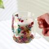 Double-Wall Dried Flower Glass Mug with Handle 350ml Borosilicate Glass Coffee Cup for Hot Cold Drinks Heat-Resistant Clear Unique Gift for