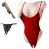 OLYOLY Perforated Ultra Perfect for Sexy Cosplay 3-Piece Set, High-Leg Leotard, See-Through, Knee-High T-Back, (02 Red)