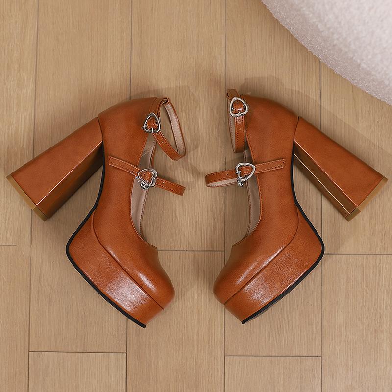 Q/Scarpe singole con tacco alto da donna Primavera/Estate Nuovo colore solido Piattaforma impermeabile Tacco spesso Bocca bassa Scarpe basse di grandi dimensioni