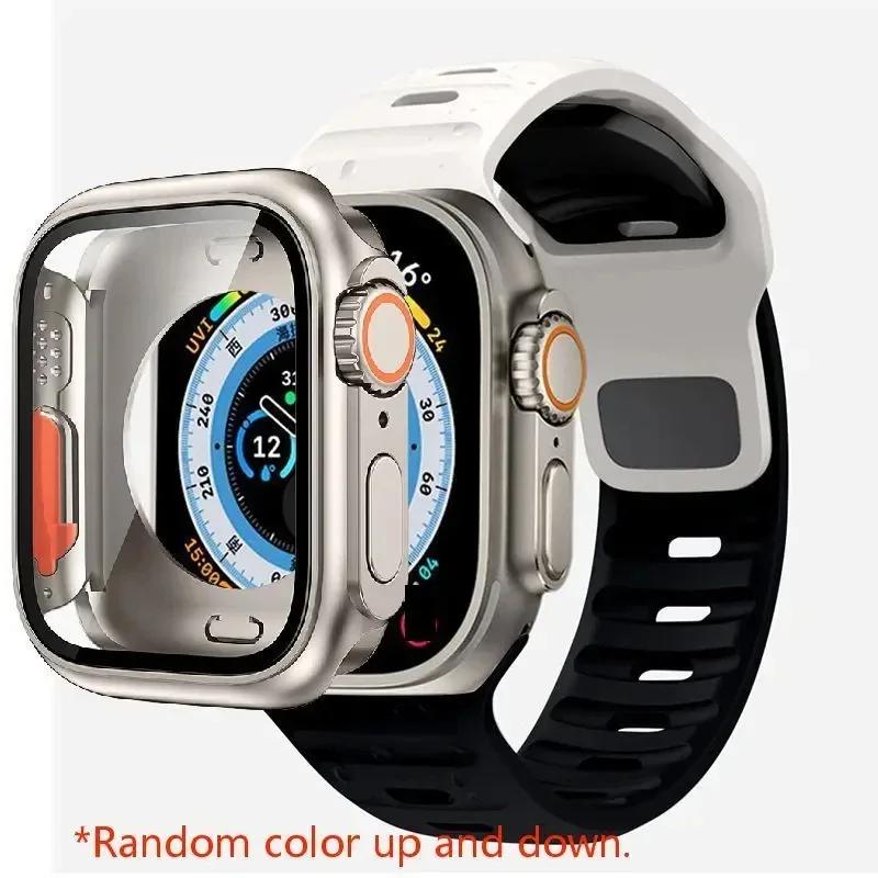 Case+Strap For Apple Watch Band 45mm 44mm 41 42 46mm Smart Silicone Bracelet Iwatch Series 5 6 Se 7 8 9 10 Change To Ultra Case