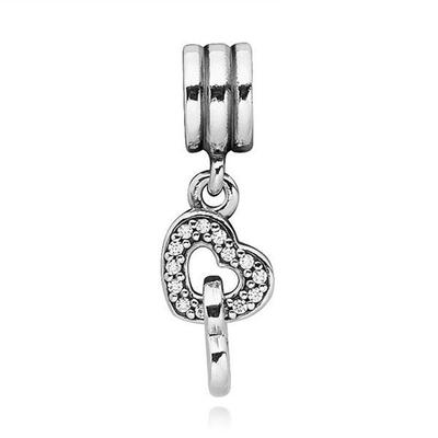 791242CZ Interlock Heart Pendant and Dangle Silver Charm