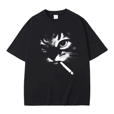 Funny Meme Smoking CAT Face Graphic Camiseta Casual Retro Camiseta Super Grande Camiseta aUnisexte Del Gato