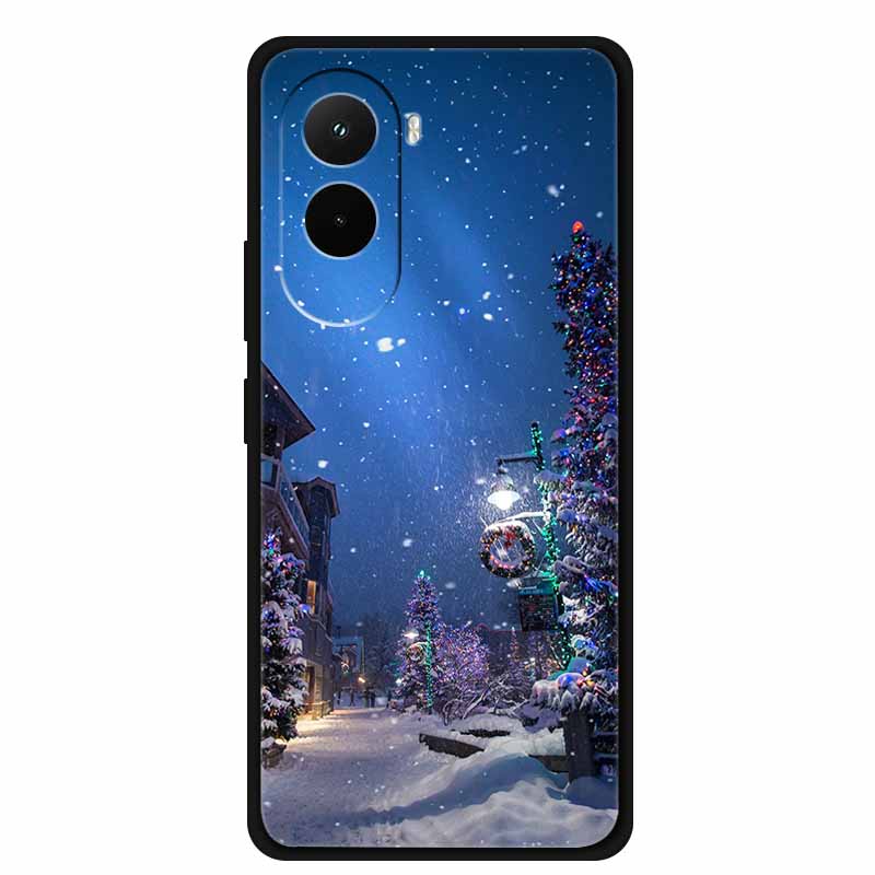 Christmas Phone Case For Poco M7 4G Case Christmas Tree Black Silicone Bumper For Xiaomi Poco M7 4G Cover PocoM7 Cartoon Coque
