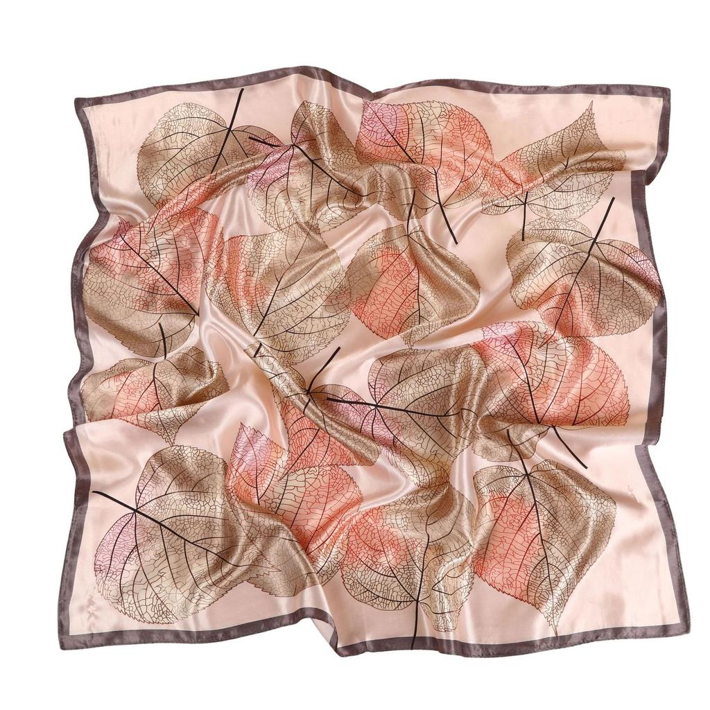 New Spring Silk Scarf Shawl Fashion Accessorries Muslim Women Head Scarf Elegant Leaves Pattern Square Scarves 90x90cm