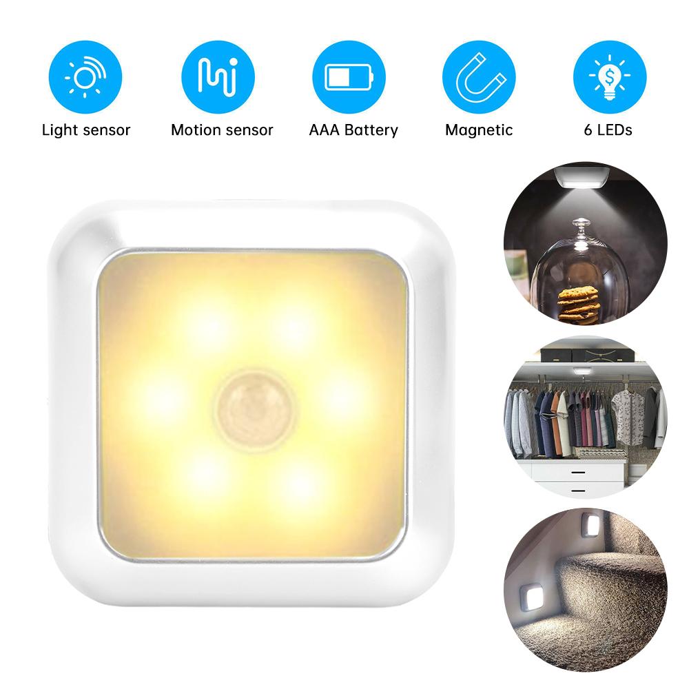 6LED Cabinet Light Motion Sensor Night Light Magnetic LED Wall Lamp Human Body Infrared Motion Sensing Light