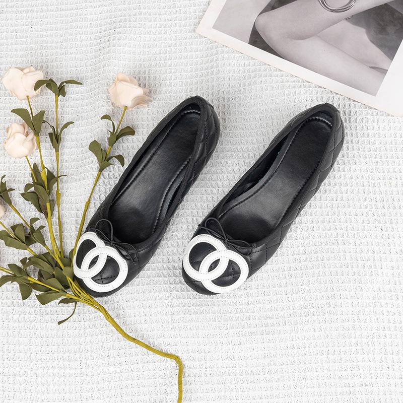 Customized inner height increase small fragrant wind rhombus bow flat single shoes women's ballet shoes French retro commuter ladyshoes