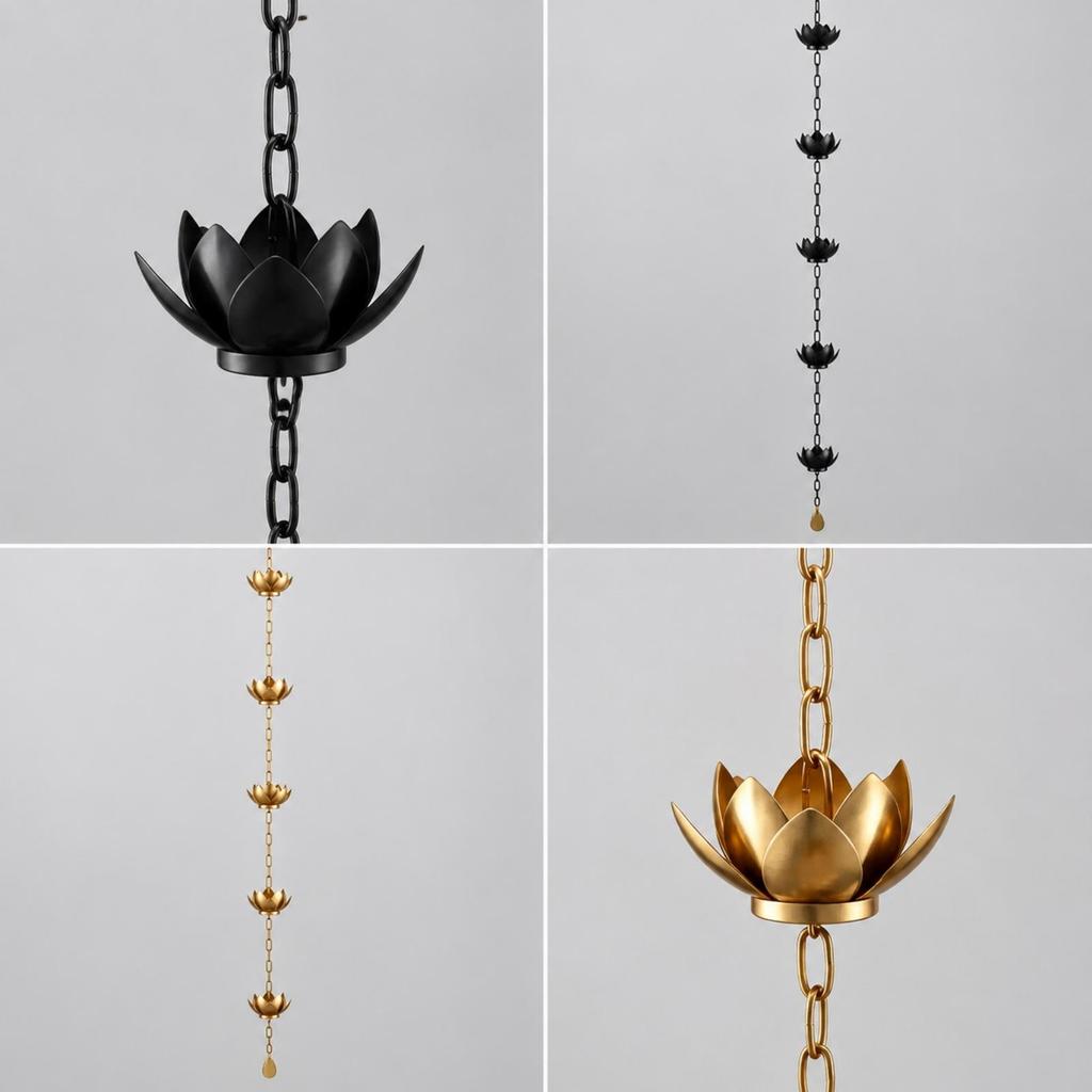 Rain Chain with Lotus Cups Botanical Decorative Outdoor for Courtyard