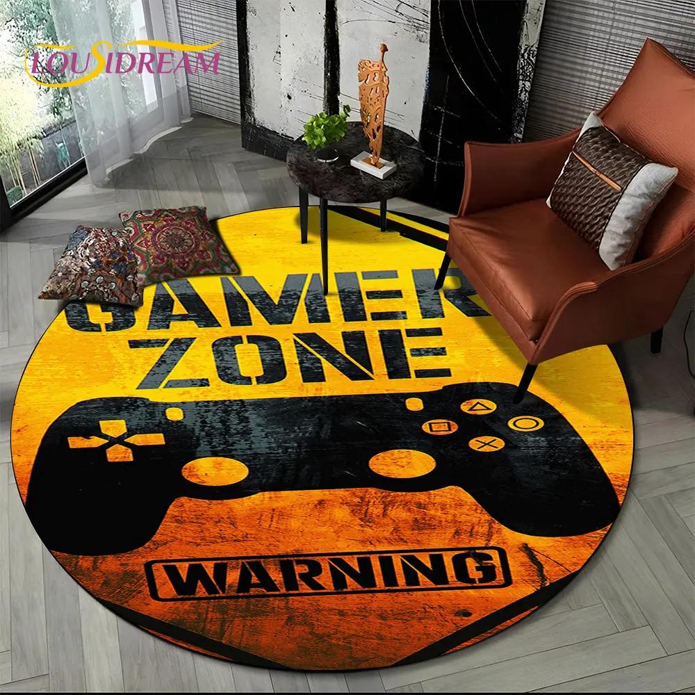 Cartoon Gamer Game Controller Round Area Rug,Circle Carpet Rug for Living Room Children's Bedroom Sofa Decor,Non slip Floor Mat