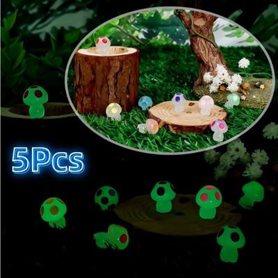 5Pcs Mini Luminous Mushroom Figurines Home Decor Moss Landscape Ornaments Glowing In the Dark Potted Ornament Miniature Gardening Fairy Garden