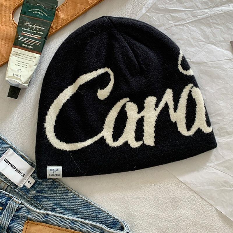 American-style Letter-patterned Knitted Beanie, Women's Warm Pull-on Hat, Men's Face-slimming Beanie, Cold-weather Hat