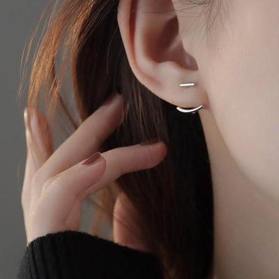 Korean-Style Retro Back-Hanging Earrings: Trendy & Simple Hip Hop-Inspired Jewelry for Women.
