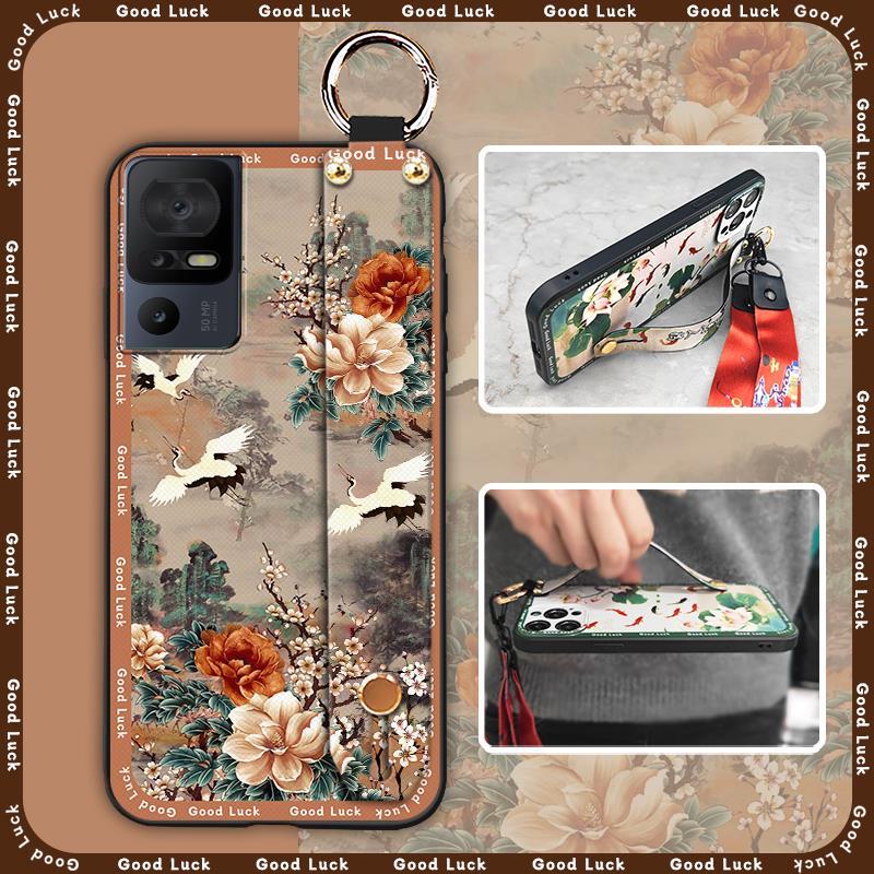 Durable Phone Holder Phone Case For TCL 40SE/T610K Silicone Dirt-resistant Wristband Chinese style Anti-knock Ring