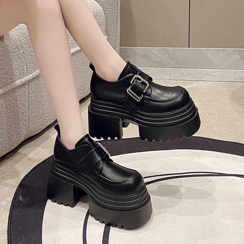 Fashion Ladies Shoes 2025 High Quality Buckle Strap Women's High Heels Fashion Round Toe Dress Pumps Women Hot Sale Solid Platform Heels