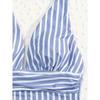 Deep V Neck Vertical Stripe One Piece Swimsuit Ruched High Wais Cut Bathing Suit