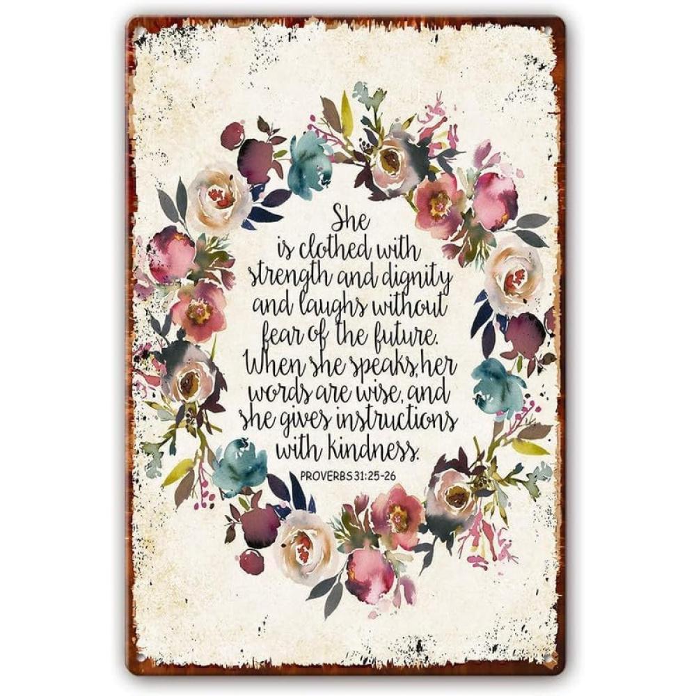 

Floral Wreath Proverbs Inspirational Quote Metal Tin Sign 20x30cm（7.8x11.8inch）
