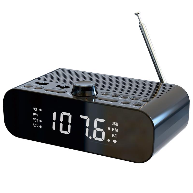 Portable FM Radio Bluetooth 5.0 Speaker MP3 Player with LED Digital Display Support U Disk Dual Alarm Clock Power-off Memory