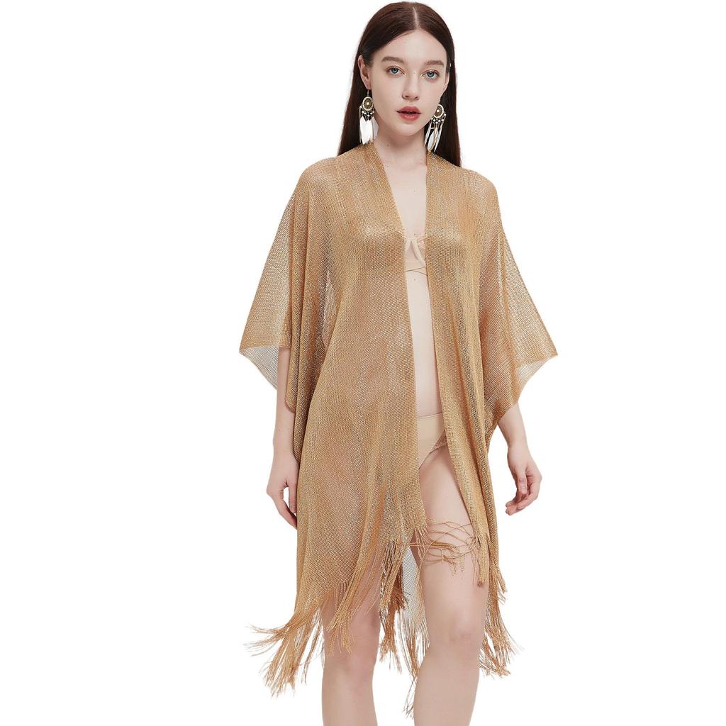 European & American Style Gold and Silver Tassel Cape - Women's Transparent Summer Shawl