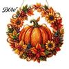 Clear Pattern Ornament Fall Pumpkin Sunflower Wreath Hanging Decor, Acrylic Hand Painted Elegant Holiday Window Ornament, Thanksgiving
