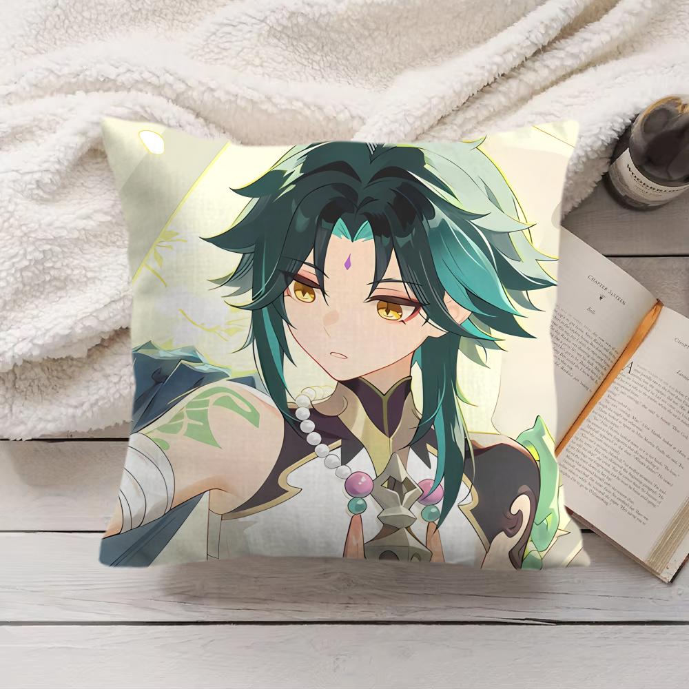 Xiao Genshin Impact Cute Cushion Cover Silky Short Plush Invisible Zipper Dustproof Sofa Pillow Case For Home Decor