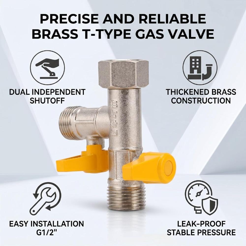 G1/2 Thread Gas Valve T Type Gas Equipment Accessories Durable 3 Way Valve For Plumbing System