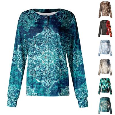 Giacca Cardigan da Lavoro Protettivo da Donna a Maniche Lunghe con Motivo e Taschino Stampa Vintage Collo Alto Monopetto