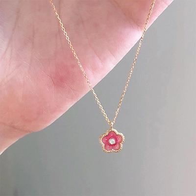 Pfirsichblüten-Halskette Rosa Blumenanhänger Süße Niedliche Gliederkette Glänzender Zirkon Schlüsselbeinkette Für Frauen Schmuckgeschenk
