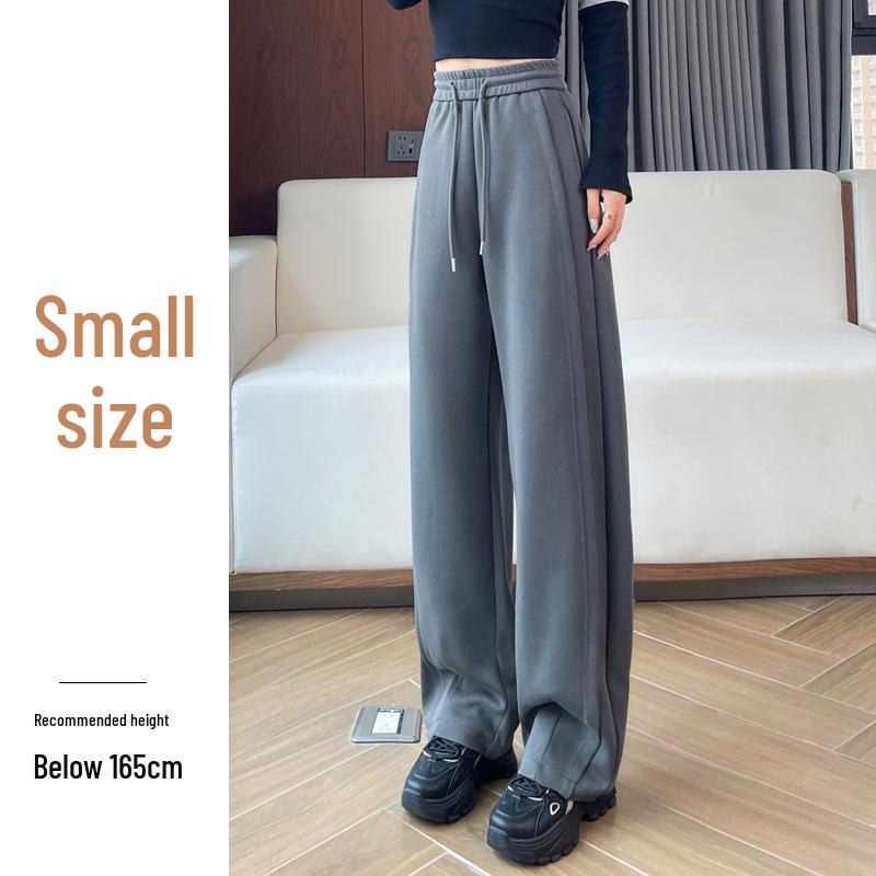 Women's High-Waist Dark Gray Sweatpants - Slim Fit, Wide Leg Sports Pants for Autumn 2025