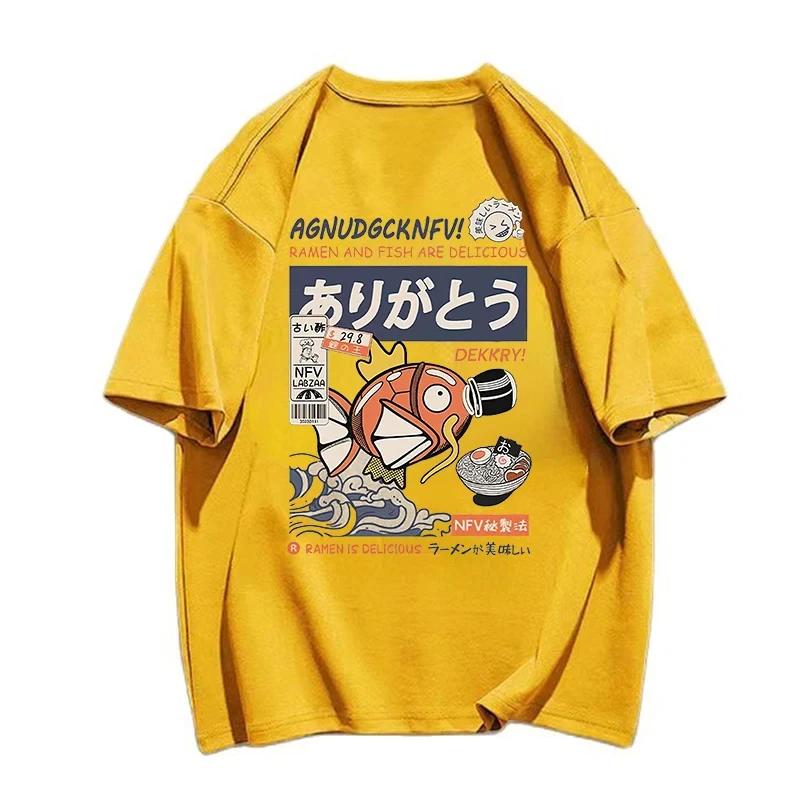 Hip Hop Streetwear Harajuku T-shirt Japanse Kanji Fish Print T-shirt 2023 Mannen Katoen Casual Korte Mouw T-shirt Japan Stijl
