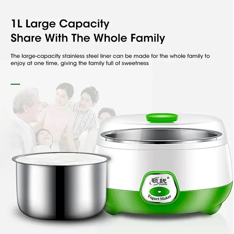 1L Yogurt Maker Mini Automatic Yogurt Machine Household DIY Yogurt Tools Kitchen Appliances StainlessSteelTank Appliances Yogurt