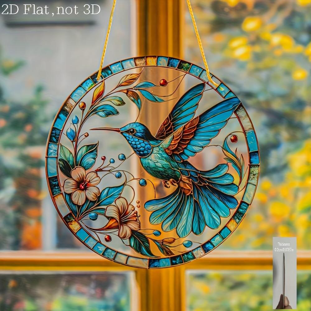 2D Flat Acrylic Vibrant Hummingbird and Floral Decoration, No Need for Batteries/electricity, Unique Indoor/outdoor Decoration, Multi-purpo
