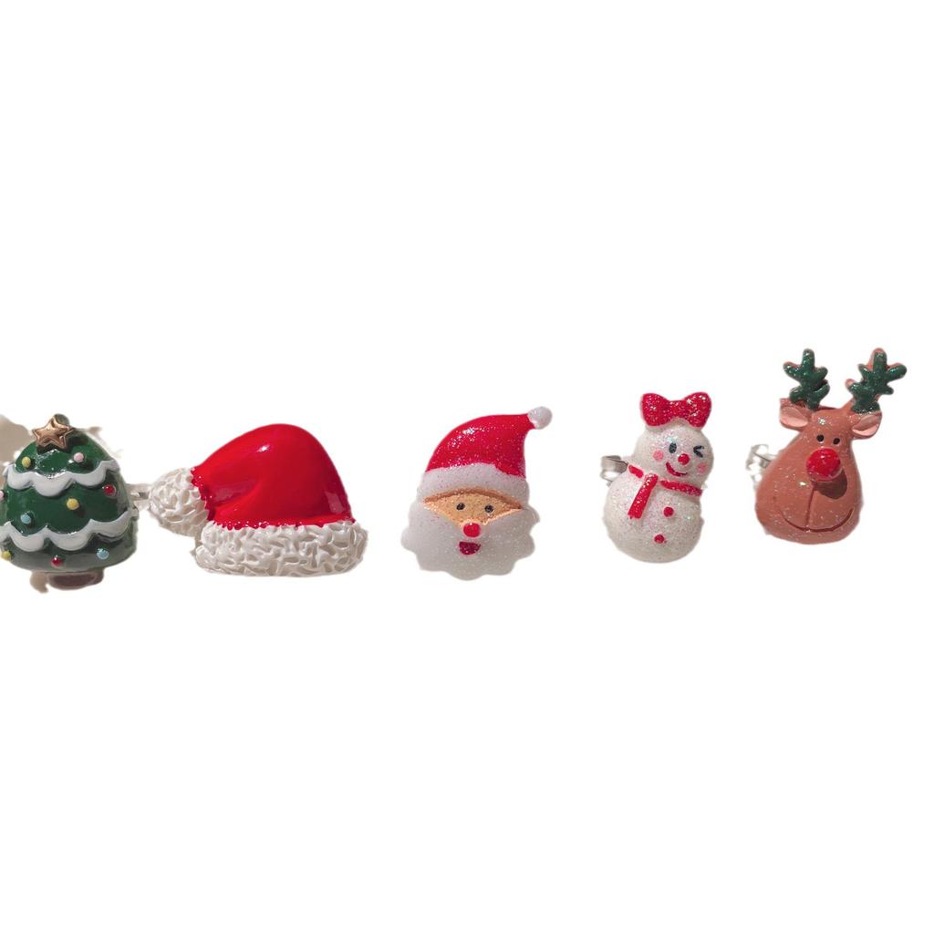Süßer Weihnachts-Cartoon-Ring: Weihnachtsmann, Rentier, Baum Offener Schmuck für Mädchen