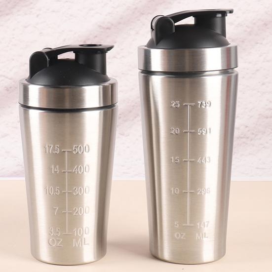 Stainless Steel Protein Shaker Cup Gym Fitness Shakes Bottle 500ml/750ml Portable Mixing Bottle with Steel Ball And Scale