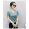 Womens V Neck Wrap Ruched Rhinestone Mesh Short Sleeve Casual Blouse