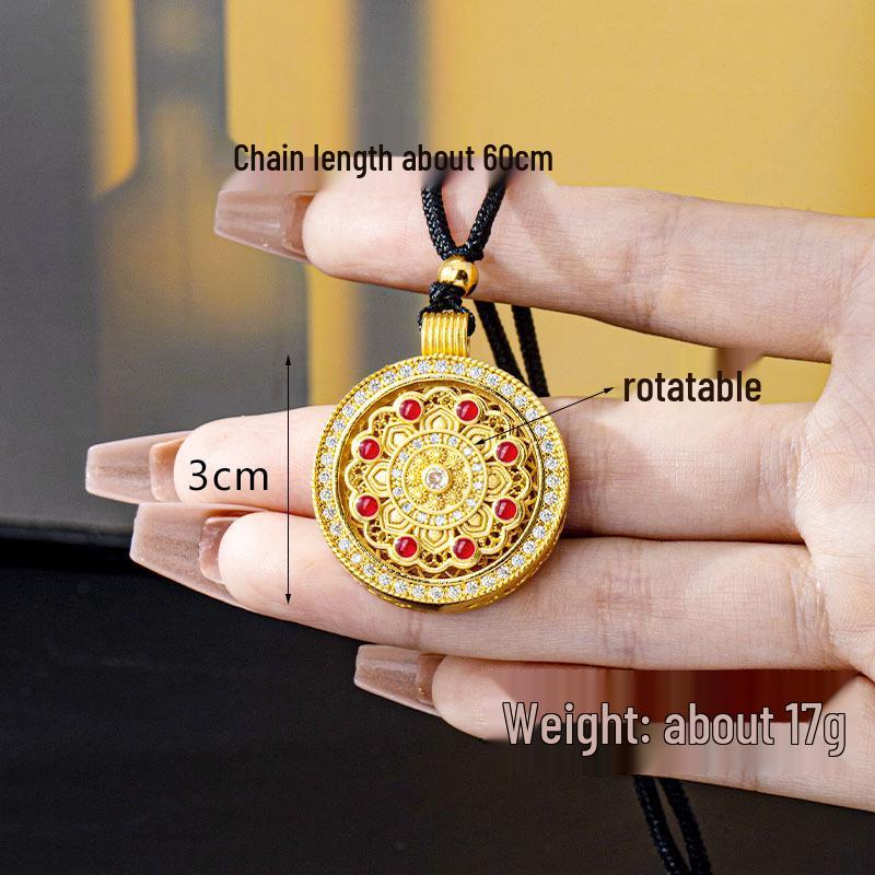 Vintage Vietnam Sand Gold Rotating Tag Pendant with Inlaid Diamond - Non-Fading Long-lasting Jewelry