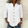 Women Casual Solid Color V Neck Button Down Three Quarter Sleeve Blouse Lightweight Loose Fit Shirt for Everyday Wear