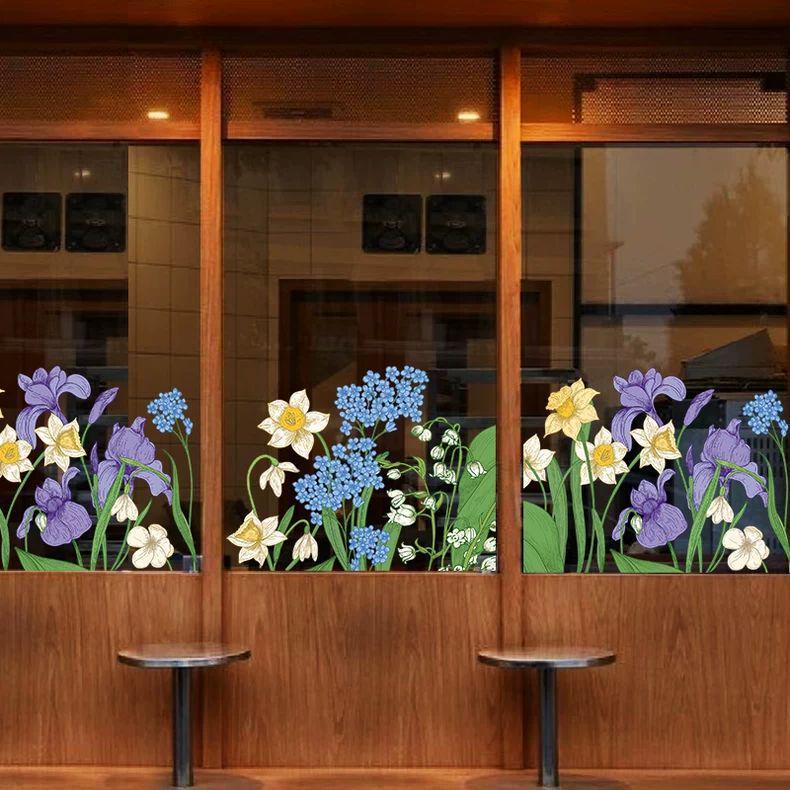 Purple Fresh Flower Static Cling Decoration for Shop Windows and Doors