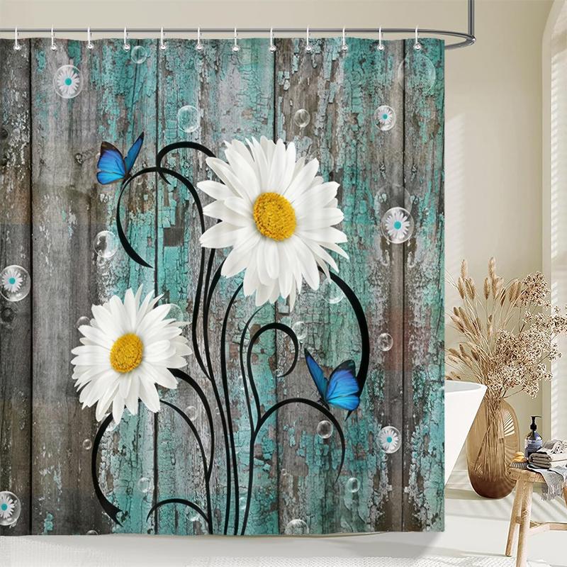 180*180cm Blue Rose Flowers Fabric Shower Curtains Bath Mat Rugs Beautiful Butterfly Flower Bathroom Curtain Set Home Decoration