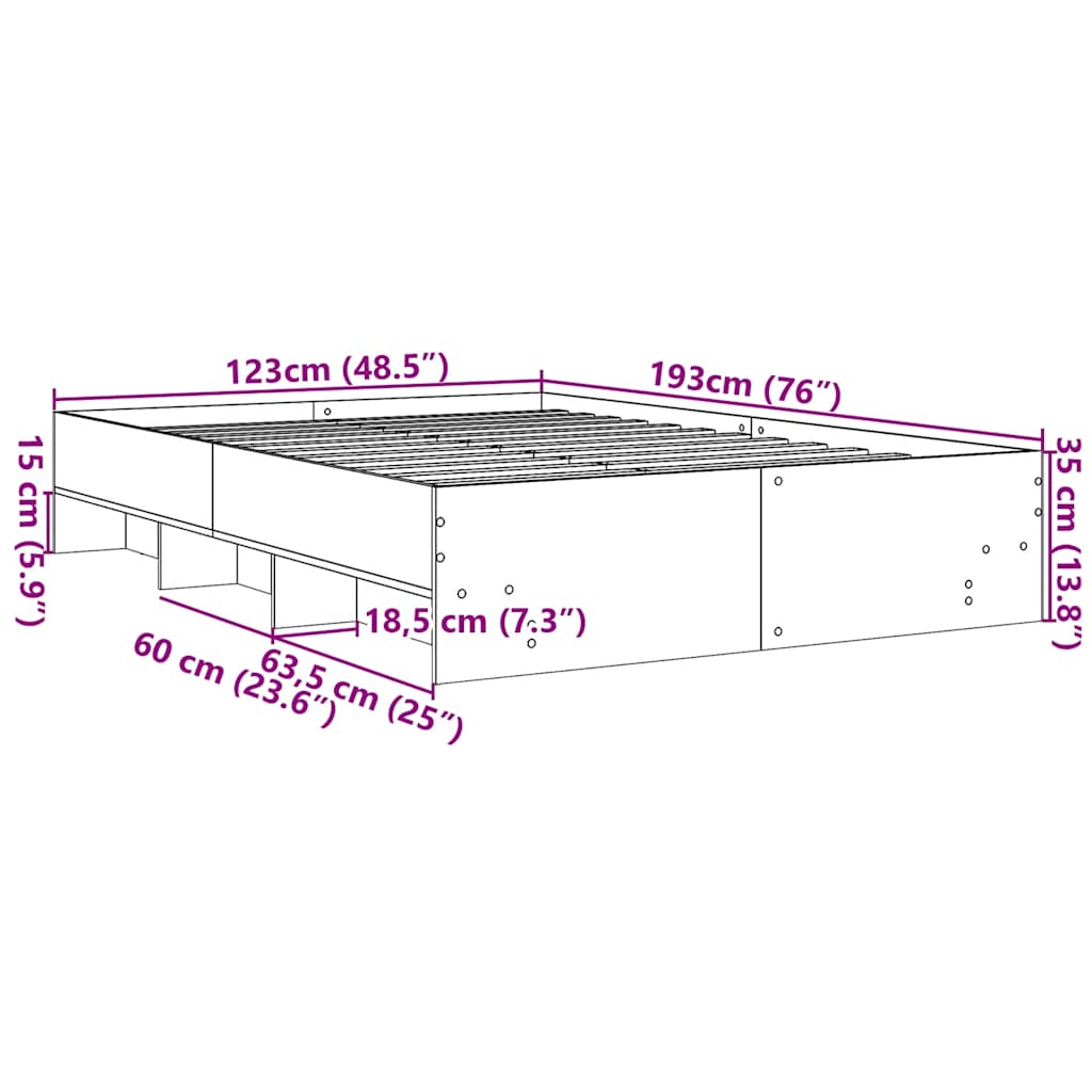 Bed Frame Gray Sonoma 120 x 190 cm Particleboard
