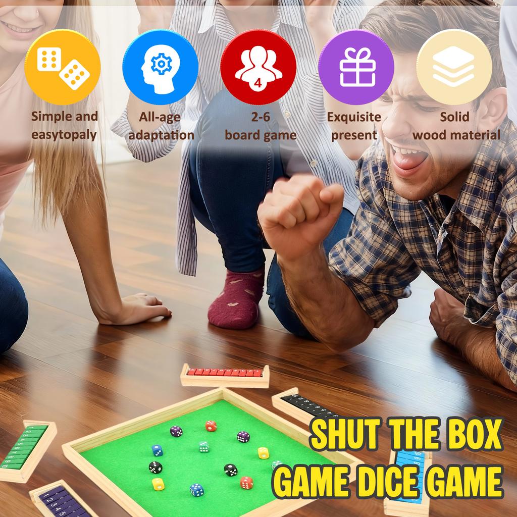 1Pc Wooden Board Game Portable Educational Shut The Box Dice Game 4-6 Players Fun Family Dice Game for Family Home Party and Bar