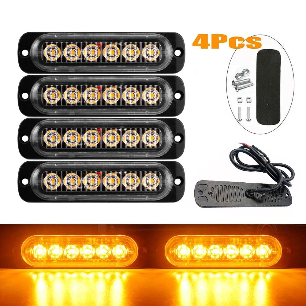 4pcs 6LED Truck Light Warning Lights Car Grille Beacon Bar LED Trailer Light Emergency Signal Light Side LED Indicator LightTurn Signal 2