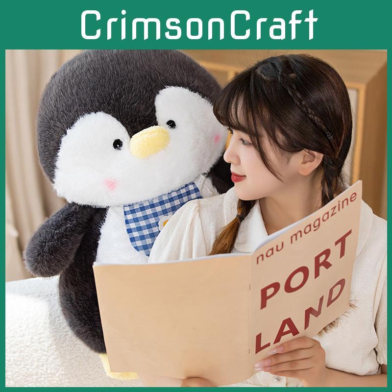 Plush Penguin Doll With Checkered Scarf Decoration For Kids Play And Gift