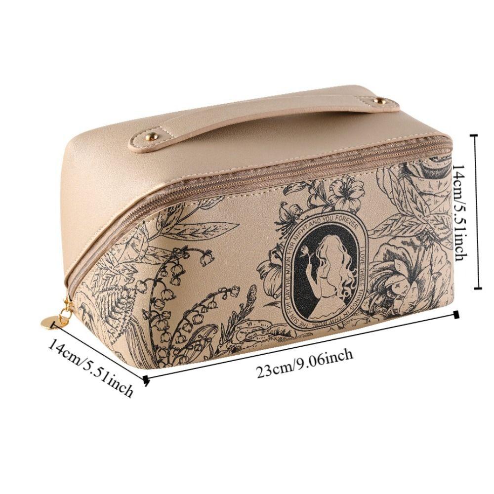 Large Capacity Pu Makeup Pouch Square Storage Toiletry Bag Retro Pillow Cosmetic Bag Travel