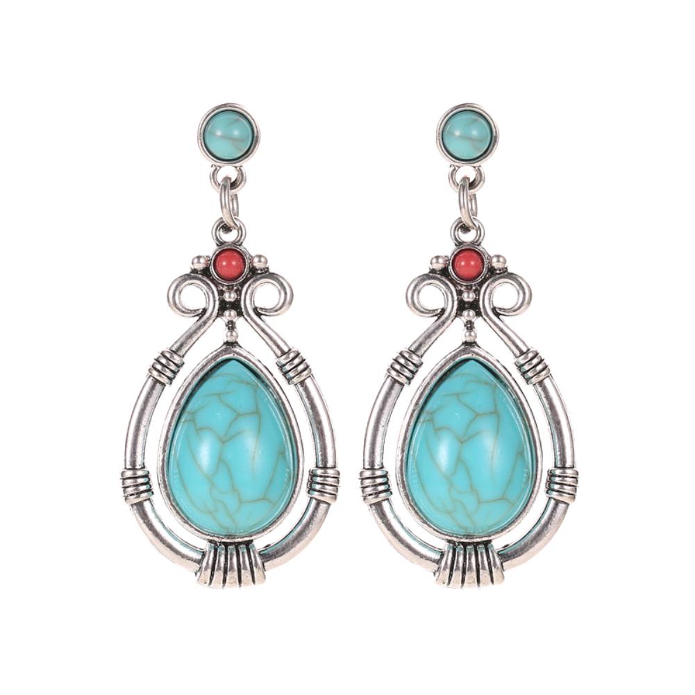 Винтажные женские серьги-гвоздики с каплями воды, искусственная бирюза, висячие серьги-гвоздики, ювелирные изделия, подарок Antique Silver