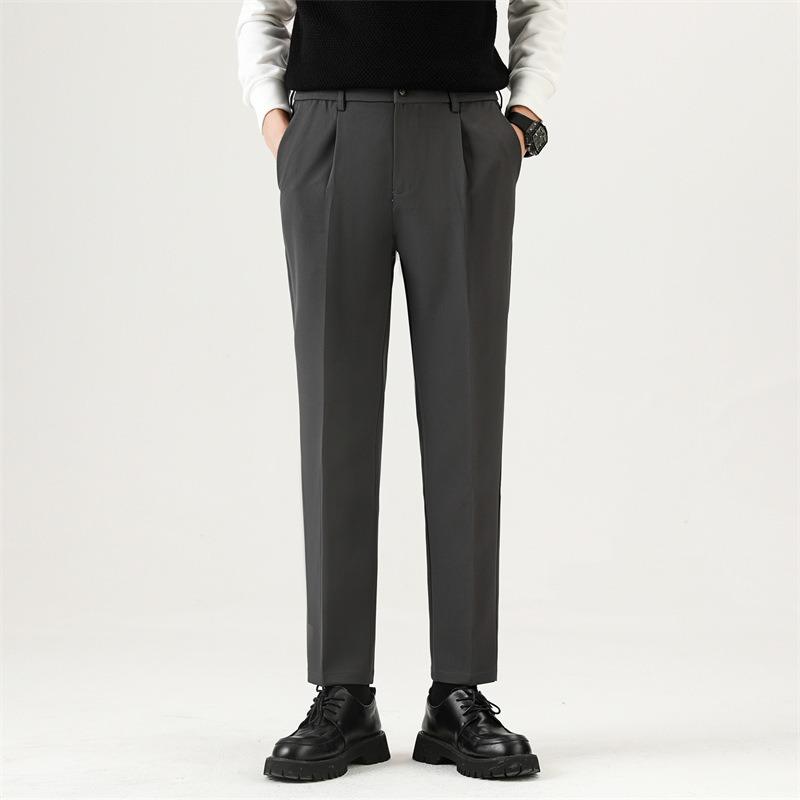 Pants men's spring and autumn repair new drape anti-wrinkle pants men's loose blue solid color straight nine-point casual pants