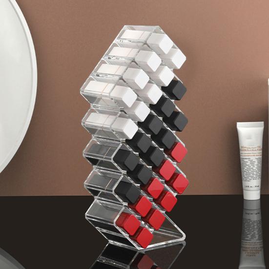 Organizador de Batom Empilhável com 16 ou 28 Compartimentos Suporte para Batom Torre de Acrílico Transparente Suporte para Armazenamento de Gloss para Bancada Cômoda