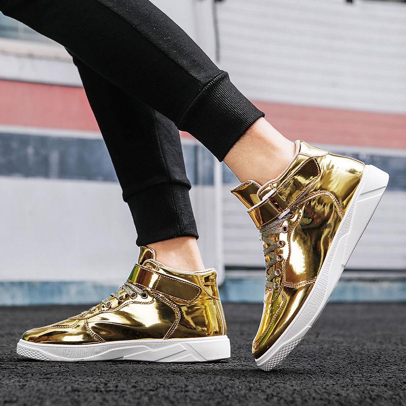 High Top Sneaker Herren 47 48 Gold Atmungsaktiv Herren Freizeitschuhe Neuer Trend Luxus Skateboard-Schuh