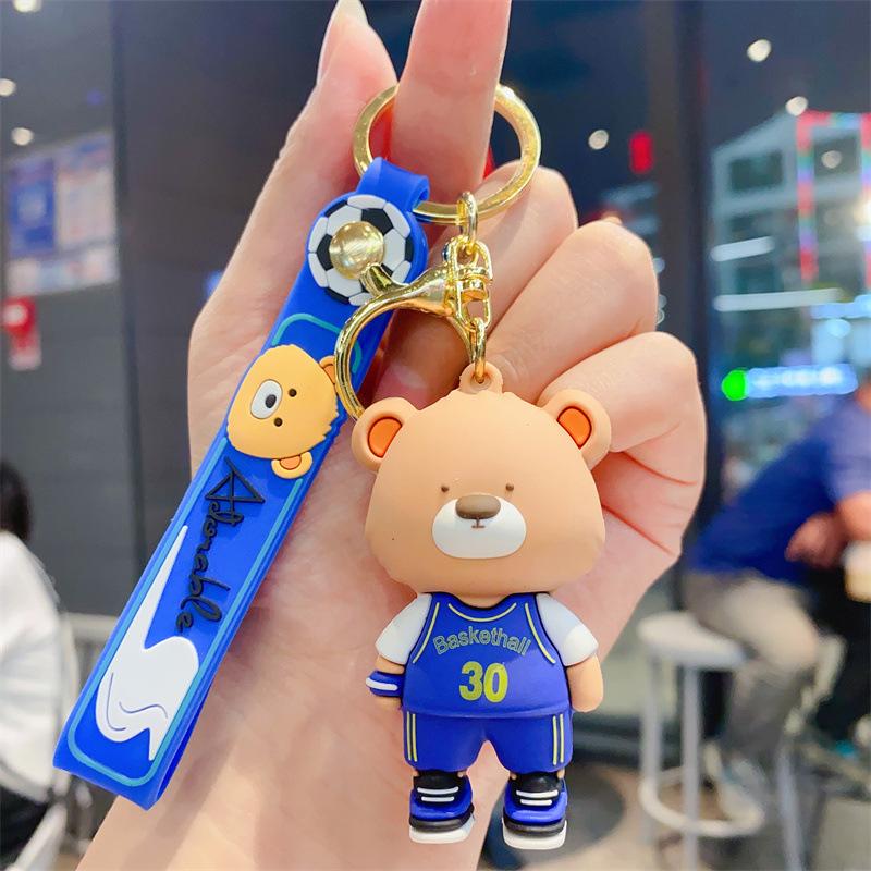 Креативный мультяшный спортивный футбольный медведь брелок для ключей автомобиля милая кукла медведь подвеска для школьного рюкзака модный крутой подарок