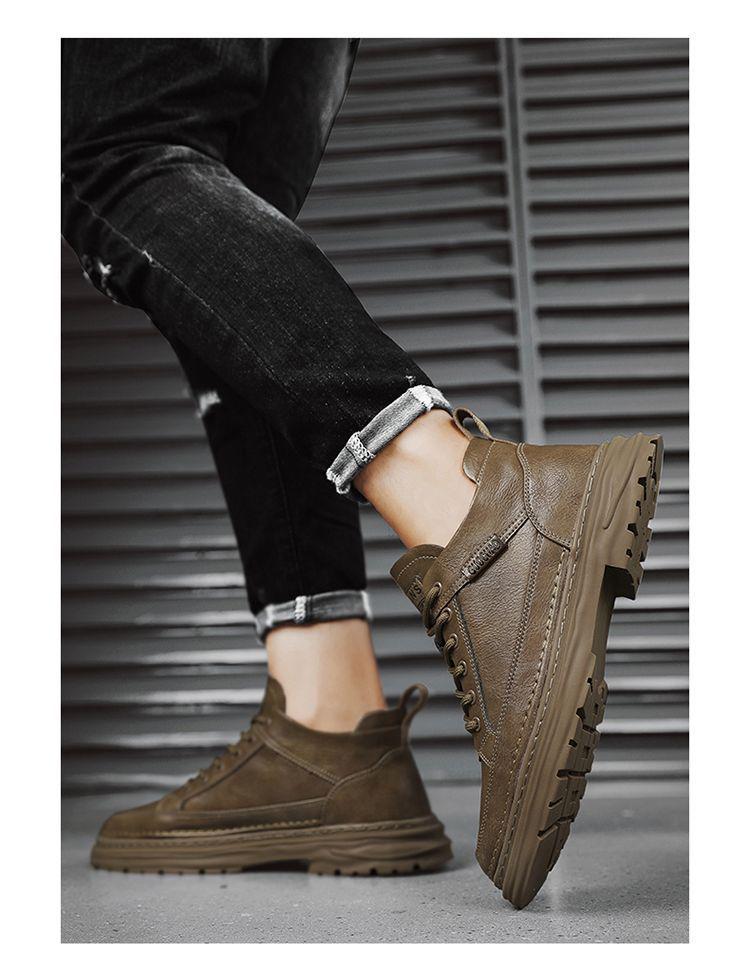 2025 Men's Winter Fleece-Lined Casual Leather Martin Boots - Mid-Top Autumn Work Shoes
